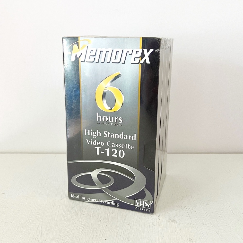 Memorex VHS Tapes Black High Standard T-120 4-Pack Sealed